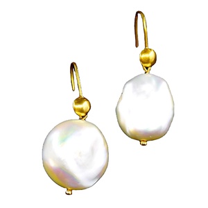Tenue de fête en or jaune 14 carats perle baroque pierre précieuse tenue de fiançailles élégante boucles d'oreilles uniques à la mode pour dames - Product Image 1