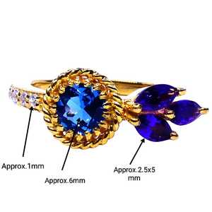 Bague de mariage en argent sterling 925 de style classique plaquée or avec topaze bleue et améthyste topaze blanche bague topaze bleue - Product Image 4