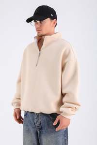OEM Custom Half Zipper Men's <b>Sweatshirt</b> Hoodie 100% Cotton Fleece Embossed Embroidered Printing Winter 2024 High Quality - Product Image 3