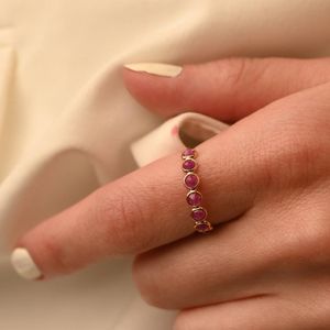 Anillo de media banda de rubí Natural 100% de alta calidad, nueva moda, oro amarillo sólido de 18 quilates, piedras preciosas clásicas, bodas, fiestas - Product Image 4