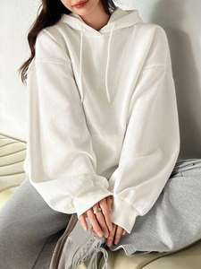Sweat à capuche surdimensionné blanc femmes 100% coton polaire lourd pull goutte épaule minimaliste Streetwear sweat vêtements d'hiver - Product Image 6