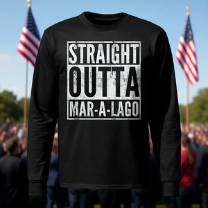 Camiseta de manga larga Straight Outta Mar-A-Lago, diseño negro con diseño de declaración política - Product Image 3