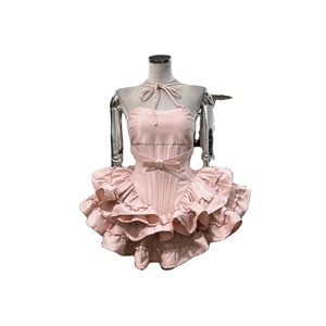 2025 새로운 3D 소녀 스타일 레이스 업 코르셋 허리 파티 가운과 일치하는 호박 반바지와 계층 푹신한 원피스 - Product Image 1