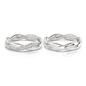 Jeulia Sterling <b>Silver</b> Custom Couple <b>Ring</b> <b>Set</b> with Twist Design Gold Plated Anniversary Inlay - Product Image 3