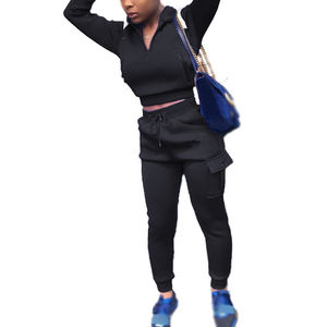 Conjunto de chándales con capucha para mujer, ropa de entrenamiento y jogging con logotipo personalizado, conjunto de 2 piezas para correr, chándal liso para correr, ropa de calle - Product Image 2