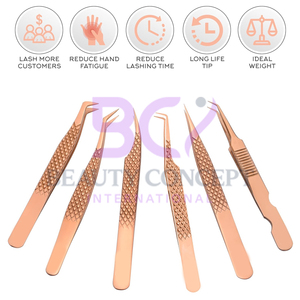 Rose Gold Volume Lash Tweezers Seller New Arrival Product 45 Degree Custom Shape Beauty Lash Extension Tool for Lashes Care - Product Image 2