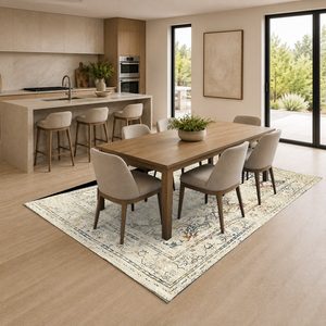Alfombra de chenilla lavable a máquina con estampado digital tradicional anatólico en terracota dorado, antideslizante, modelo LXDP-0291 de RUGS DEPOT, venta al por mayor. - Product Image 4