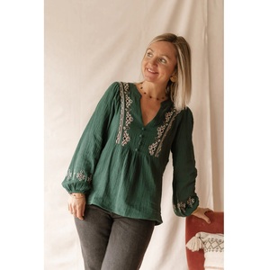 Blusa de Algodón Sólido de Primera Calidad, Tejido Ecológico, Ligera, Suave, para Uso Diario, Oficina, Estilo Vintage, Casual, Verano, Cuello en V, ODM - Product Image 1