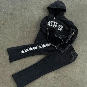 Joggers évasés personnalisés de haute qualité pour hommes survêtements Patchwork sweat à capuche zippé pantalons empilés hiver ensembles de vêtements d'extérieur imprimés décontractés - Product Image 2