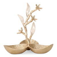 Elegante Plato Decorativo Dorado con Diseño Floral de Seis Compartimentos, Hecho a Mano, de Metal Pulido, para Servir Bocadillos, Frutos Secos y Dulces