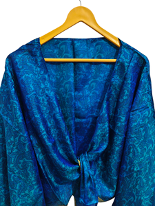 Robe portefeuille courte en soie taille libre Top portefeuille en tissu sari vintage Top bohème à imprimé floral - Product Image 2