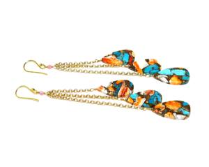 Chapado en oro de cobre natural turquesa suave Stud pendientes cuentas pera piedras preciosas racimo par - Product Image 3