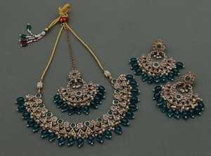 New Design Gold Plated Traditional <b>Drop</b> <b>Pearl</b> & Stone Studded Earring Mangtika Choker <b>Necklace</b> Set & Jewellery Set for Women - Product Image 3