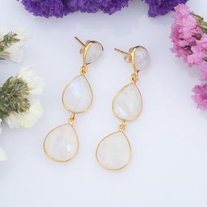 Natural White <b>Rainbow</b> 18k Gold Plated Trendy Woman Handmade Drop Luxury Jewelry 925 Sterling Silver Earrings - Product Image 3