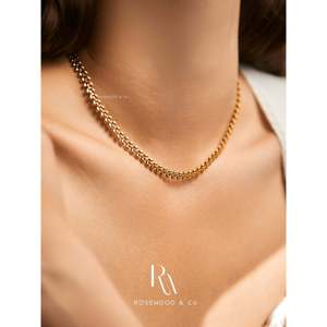 Collana a catena in oro anti-ossidazione da 4 mm con strato impermeabile, regolabile 14-16 pollici, stile catena a spiga - Product Image 5