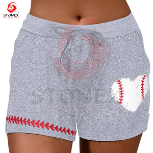 Short d'été en coton imprimé de logo personnalisé short d'été décontracté de couleur unie pour les femmes vente en gros - Product Image 3