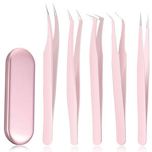 Lot de 5 pinces à épiler pour extensions de cils en acier de différentes couleurs - Product Image 1