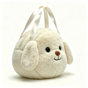 Textura suave y afelpada personalizada, color crema/blanco marfil, adorable diseño de perro con orejas caídas, bolso de felpa color crema pastel. - Product Image 2