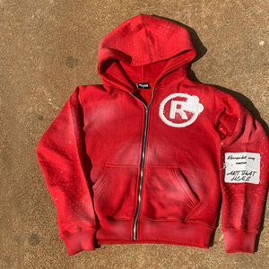 Costume de jogging avec logo personnalisé du fabricant Ensemble pantalon de survêtement à capuche zippé et délavé à l'acide imprimé bouffant au soleil Ensemble survêtement évasé à superposition Survêtement pour hommes - Product Image 3