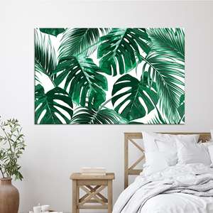 Toile imprimée de feuilles de palmier tropicales éthérées : Décoration murale florale vibrante, TOILE ENVELOPPEE - Product Image 1