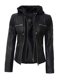 Custom Logo Women's <b>Genuine</b> Lambskin Motorcycle Bomber Biker Leather Jacket High Street Style Sheep Skin Real Leather Coat - Product Image 4