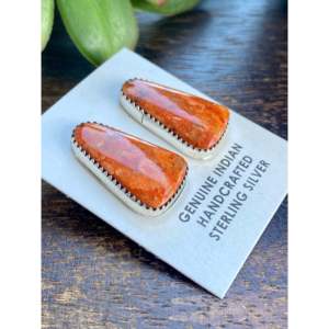 Vintage Navajo Apple Coral & Rose Gold <b>Sterling</b> <b>Silver</b> <b>Stud</b> Earrings - Product Image 3