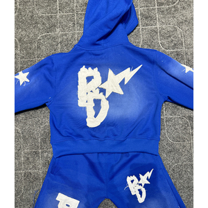 Ensemble de survêtement évasé pour hommes sérigraphié en polaire personnalisé vente en gros ensemble de survêtement évasé 2 pièces en coton uni pour hommes à vendre - Product Image 2