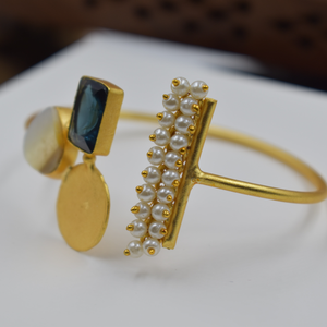 Bracelet en pierre de laiton plaqué or Bracelet réglable plaqué or fait à la main pour filles et femmes - Product Image 3