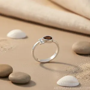 Anillo Ajustable de Plata 925 con Granate en Forma de Lágrima para Mujer, Moderno, con Incrustaciones de Oro de 18K, Estilo Moderno, Joyería de Regalo - Product Image 1
