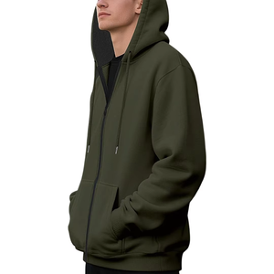 Sweat à capuche zippé surdimensionné en coton biologique pour hommes, streetwear d'hiver lourd avec logo personnalisé pour les commandes en gros - Product Image 4