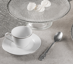 Durable Porcelain <b>Set</b> 6-pcs Round Espresso Coffee Cups w/ Saucers 10 cl (3.38 fl oz) Elegant Luxury Design Platinum Excelsa - Product Image 6