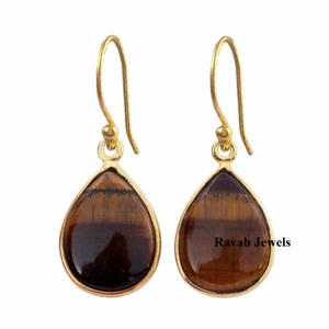 RJE00093 Pendientes colgantes de plata de ley 925 12x16mm Concha de abulón Cuarzo Piedra preciosa Forma de pera Chapado en oro Lindo regalo para bodas - Product Image 4