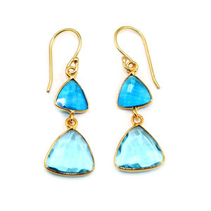 Boho เก๋ไก๋ลอนดอนสีฟ้าบุษราคัมและสีฟ้าบุษราคัมต่างหูทำด้วยมือต่างหูหยดน้ำสองชั้นสีฟ้าขายส่งสำหรับอินเดีย - Product Image 1