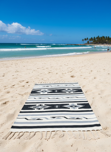 Tapis de prière, de camping, de pique-nique et de voyage en coton tissé à la main, motif floral en peluche, moderne, lavable en machine, réversible, noir - Product Image 3