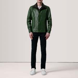 Klen Green Classic Vintage <b>Jacket</b> XS Size Cowhide Leather <b>Sheepskin</b> Zippered Closure Hooded Embroidered Pattern Casual College - Product Image 2