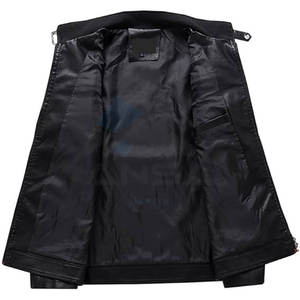 Veste en cuir pour homme à col montant, style motard, blocs de couleur, fermeture éclair intégrale, pour l'automne et l'hiver, noir, blanc et rouge - Product Image 3