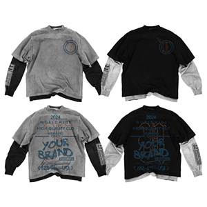 Haute qualité lavage à l'acide graphique Boxy gaufre Hip Hop haute qualité pour hommes Double couche surdimensionné t-shirt à manches longues - Product Image 4