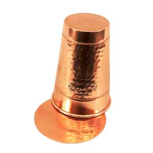 Vaso de Vidrio Hecho a Mano de 400 ml con Posavasos, Tapa de Cobre Puro, Diseño de 2 Anillos Martillados, Ideal para Regalos - Product Image 2