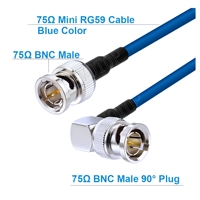 Cable Mini RG59 HD SDI BNC Macho a BNC Hembra de 75 Ohmios, Azul 75-2.5 1855A, Pigtail para Cámara de Video HD-SDI/3G-SDI/4K CCTV