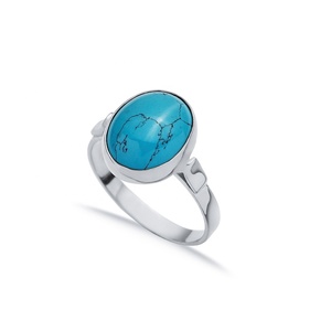 Bague en grappe ovale turquoise en gros bijoux en argent sterling 925 faits à la main turcs - Product Image 5