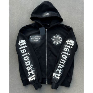 Sudadera con capucha de lana pesada de gran tamaño para hombre con bordado desgastado de estilo Vintage, ropa de calle personalizada, se desvanece el sol para el invierno - Product Image 5