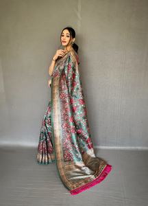 Soie traditionnelle indienne avec imprimé Kalamkari Saree Femme Fabricant de mode de Surat au taux le plus bas - Product Image 4