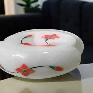 ANURAG HANDICRAFT Ensemble de sous-verres en marbre blanc faits à la main avec incrustation florale, support moderne assorti, décoration de table, cadeau de mariage - Product Image 2