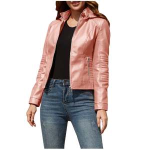 Veste en cuir pour femmes Logo personnalisé à manches longues fermeture éclair automne hiver poche régulière femmes dames 12 couleurs mode cuir - Product Image 2