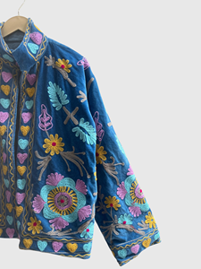 Veste en velours brodée de fleurs, col mandarin, manches longues, style Prairie Chic, vêtements d'automne pour femmes, grande taille - Product Image 3
