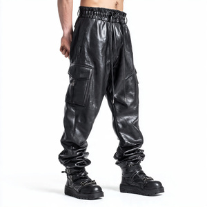 กางเกงหนังสำหรับผู้ชาย, กางเกงแฟชั่นฤดูหนาวกางเกงคาร์โก้เอวสูง - Product Image 2