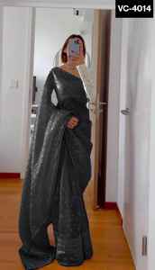 Saree à bordure en dentelle fantaisie de style indien avec soie organza et broderie Chemisier à séquence de broderie en Georgette pour tenue de fête - Product Image 5