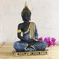 Élégante sculpture de bouddha en polyrésine dorée | Pièce maîtresse Art déco sur le thème de la paume avec artisanat en métal pour la décoration intérieure