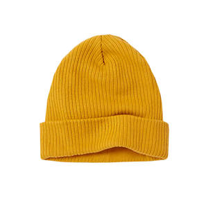 Bonnets de haute qualité pour hommes couleur jaune chaud hiver tricot bonnet à revers doux chaud chapeaux de Ski avec taille personnalisée - Product Image 1