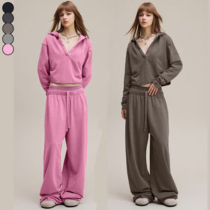 Ropa personalizada para mujer, Sudadera con capucha y media cremallera, pantalones holgados con cordones para mujer, sudaderas cortas, pantalones de chándal de pierna ancha - Product Image 2